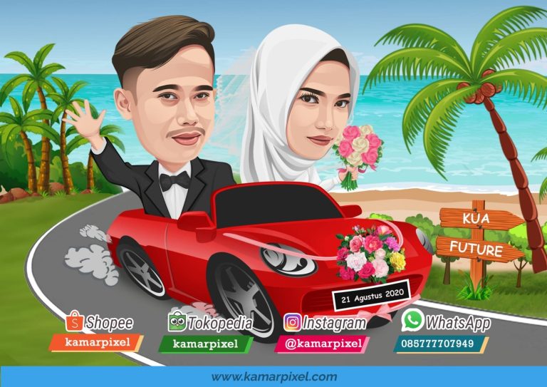 Karikatur Couple Naik Mobil