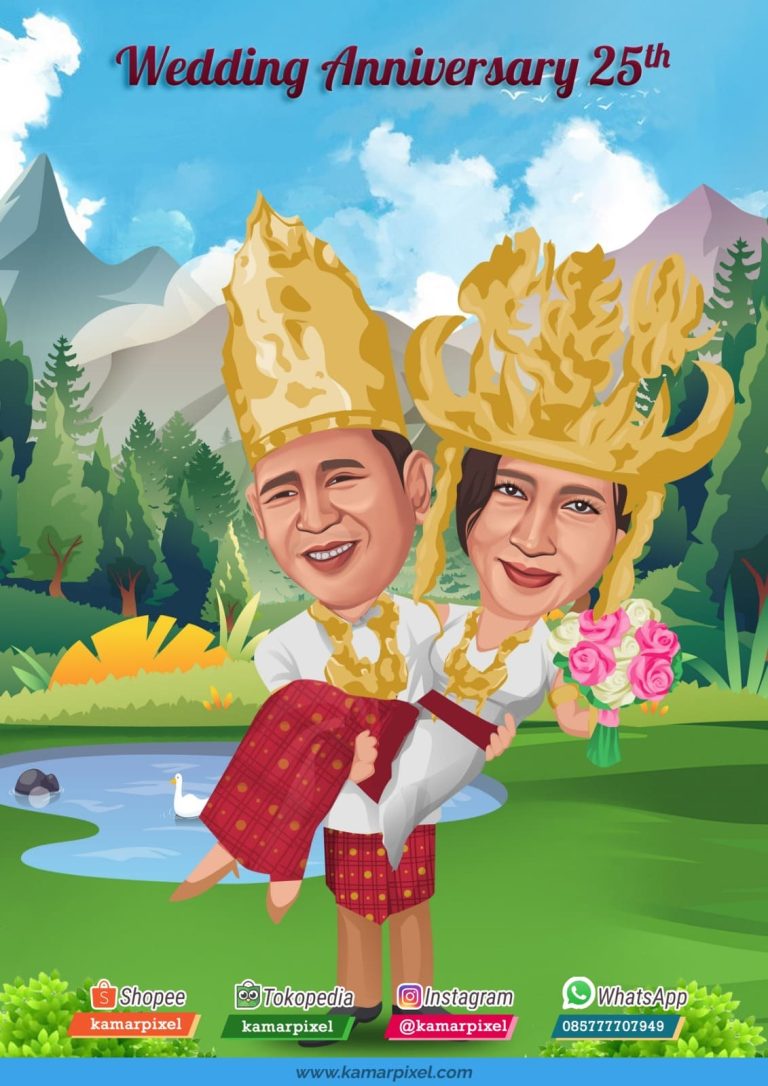 Karikatur Couple Pasangan Adat Sumatera