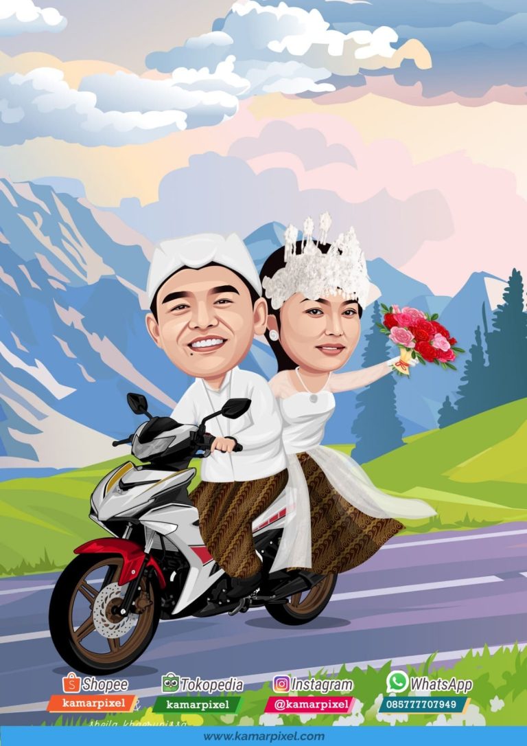 Karikatur Couple Pasangan Naik Motor