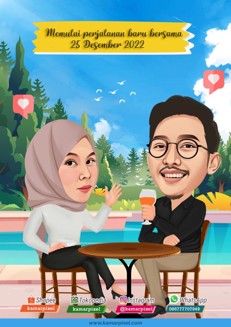 Karikatur Couple Pasangan kolam renang