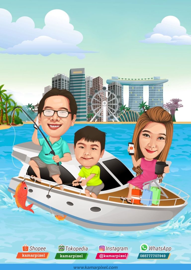 Karikatur Keluarga Naik Kapal