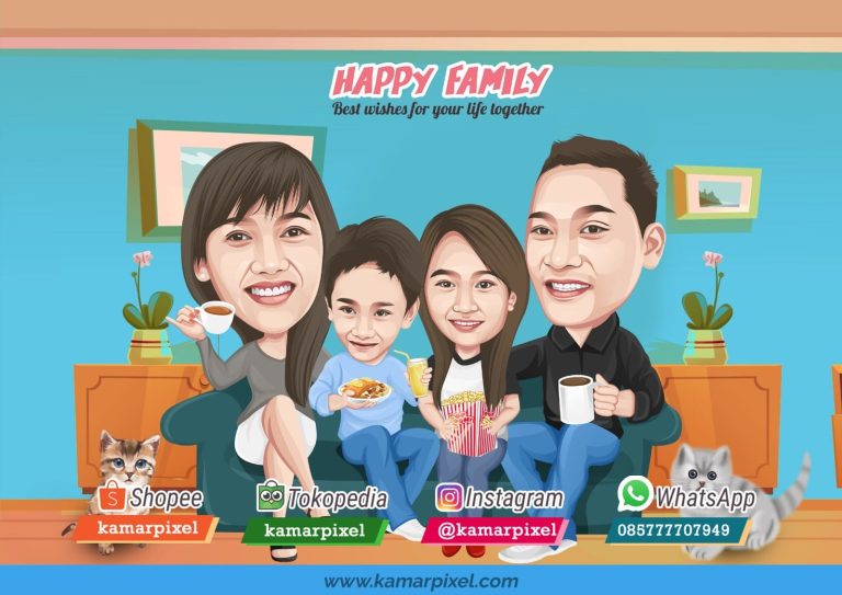 Karikatur Keluarga Ruang Tamu