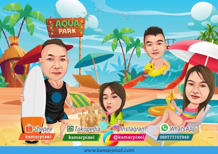 Karikatur Keluarga Surfing