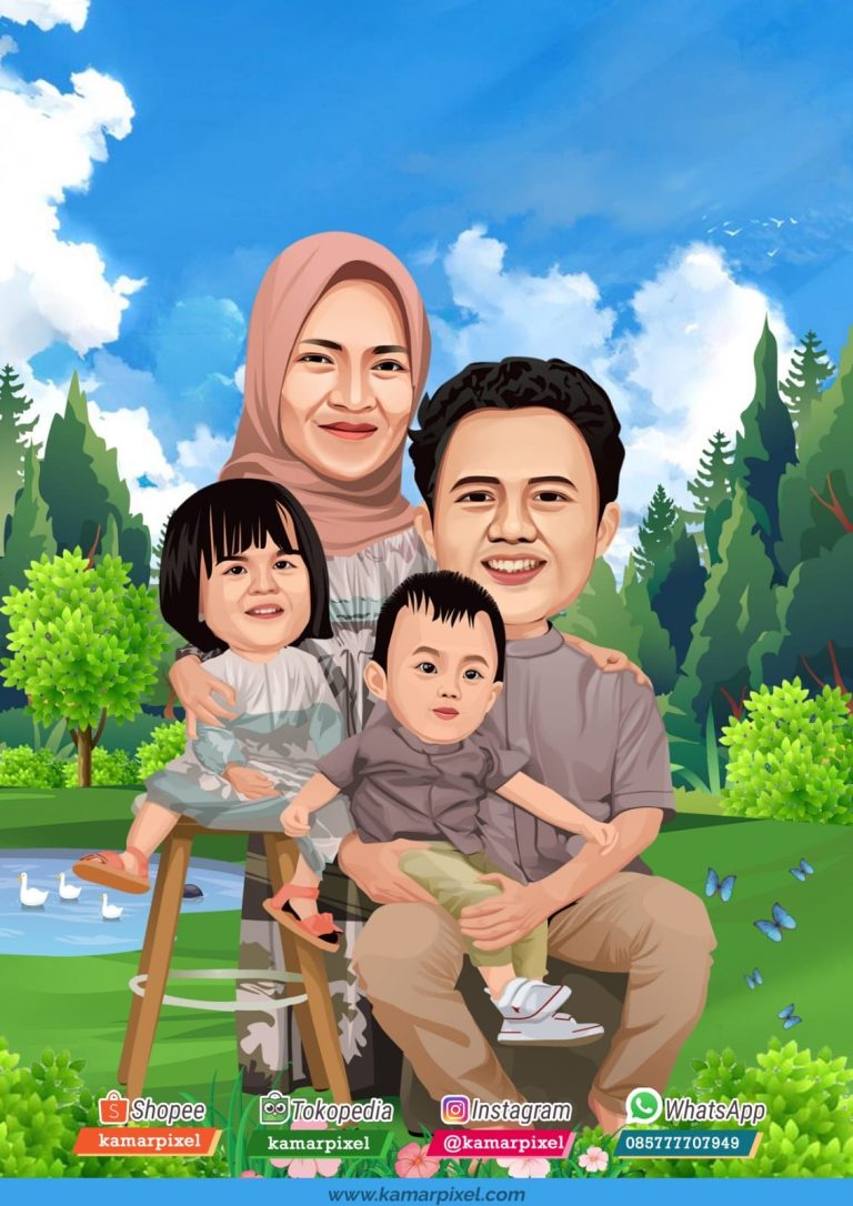 Karikatur Keluarga di taman