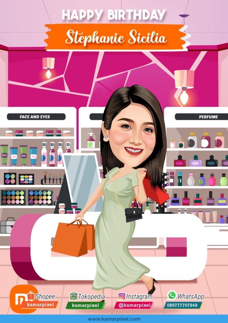 karikatur ulang tahun belanja shopping
