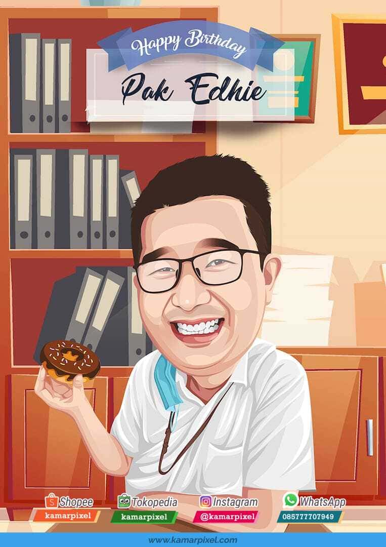 karikatur ulang tahun makan donat