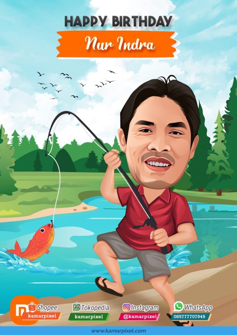 karikatur ulang tahun mancing