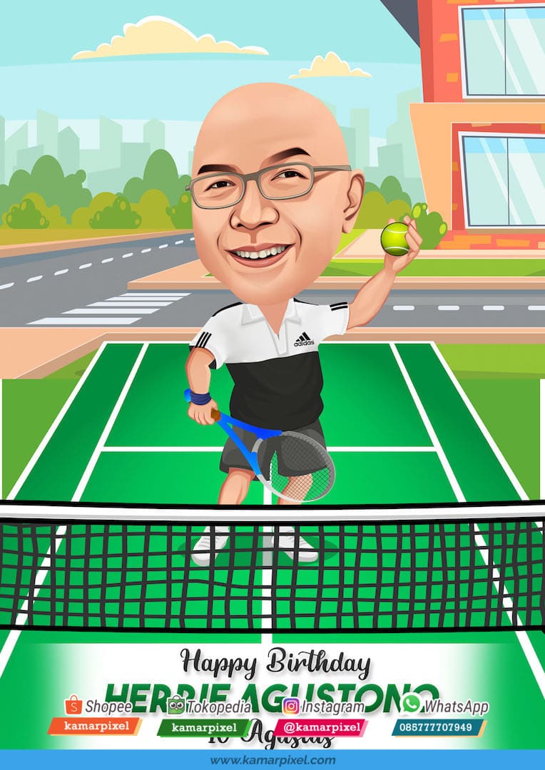 karikatur ulang tahun tennis
